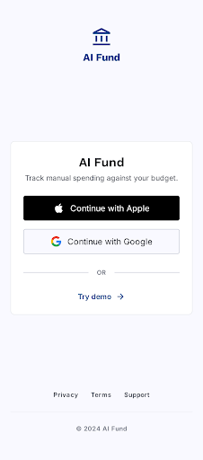 AI Fund sign in mobile mockup from the refined Stitch design