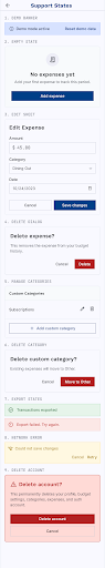AI Fund support states mobile mockup from the refined Stitch design